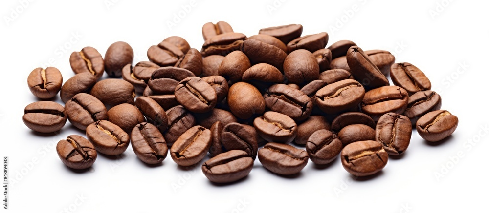 Naklejka premium Coffee beans displayed with copy space image on a white background