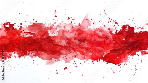 Watercolor background with splattered aquarelle paint in red hues on a white background