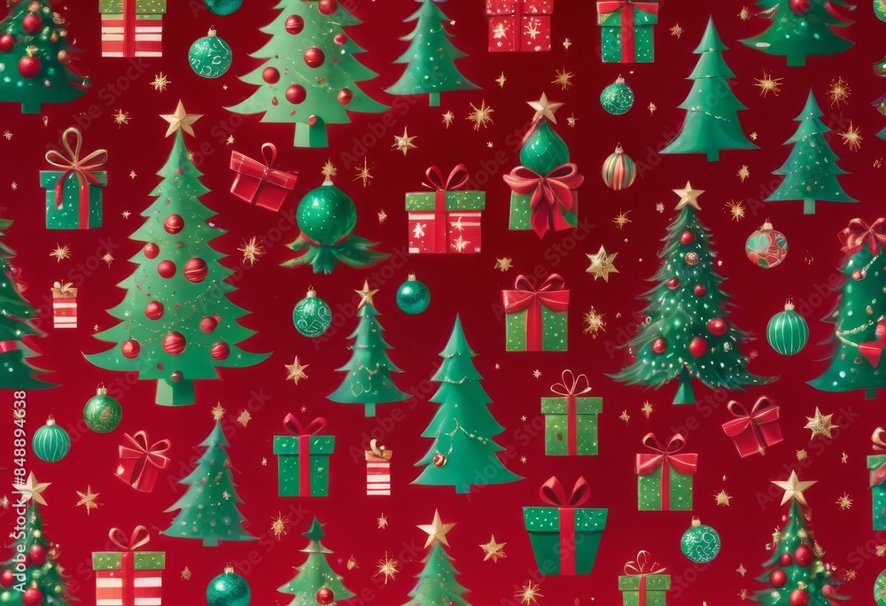 RED christmas background with christmas trees RED christmas background with christmas trees