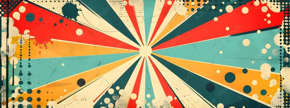 Fototapeta premium Retro Inspired Background with Polka Dots and Comic Book Textures