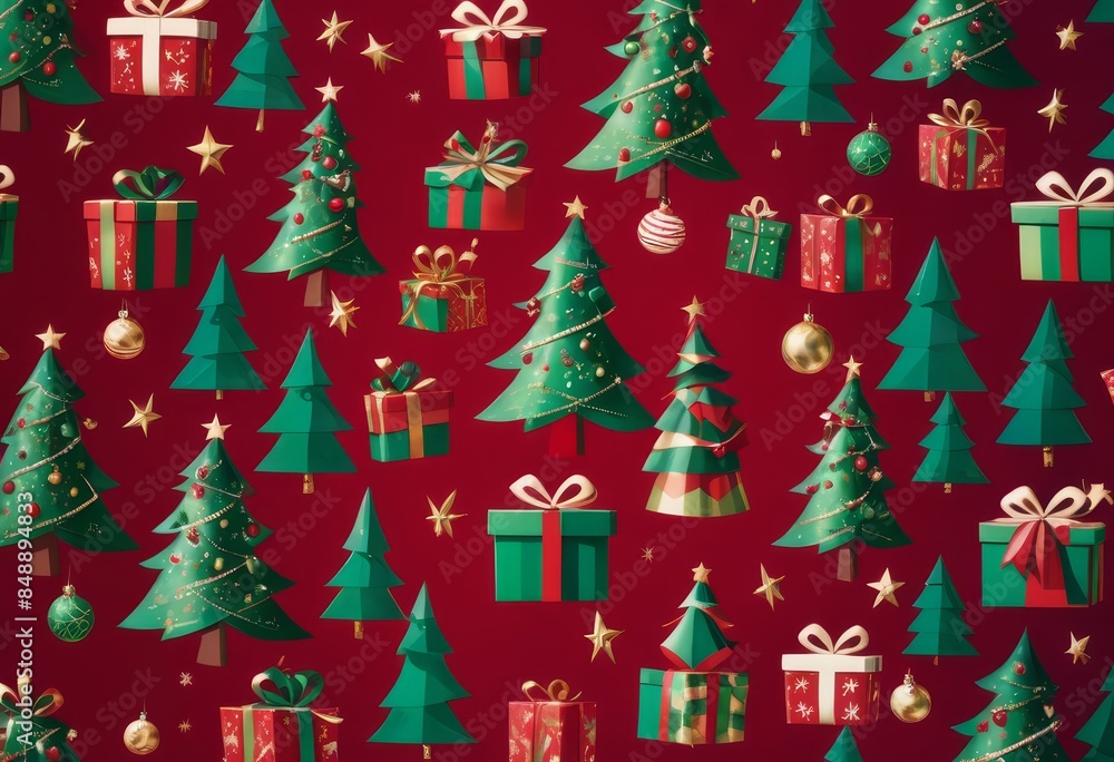 RED christmas background with christmas trees RED christmas background with christmas trees