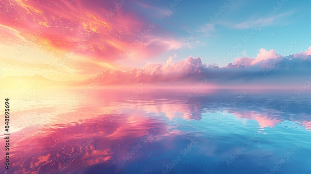 Fototapeta premium Calm Blue Sky and Water Reflection During Sunset