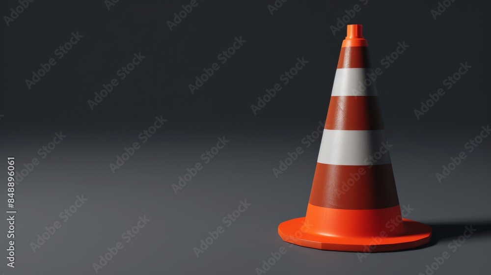 A traffic cone on a dark grey background A traffic cone on a dark grey background