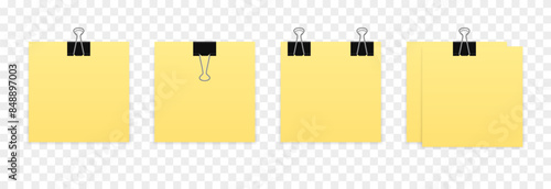 Vector set of paper sheets with paper clips png. Yellow note paper png.
