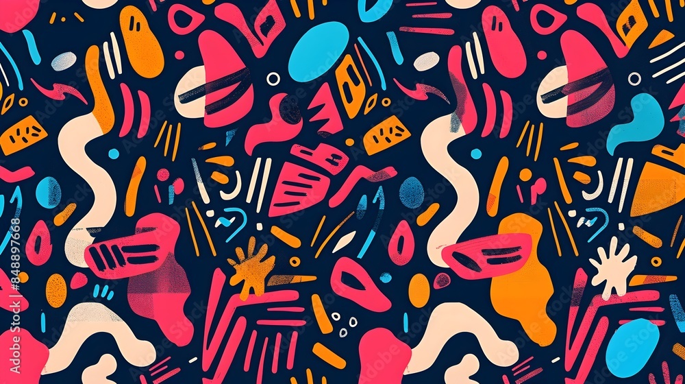 Obraz premium Vibrant Abstract Pattern with Bold Colorful Shapes and Expressive Outlines