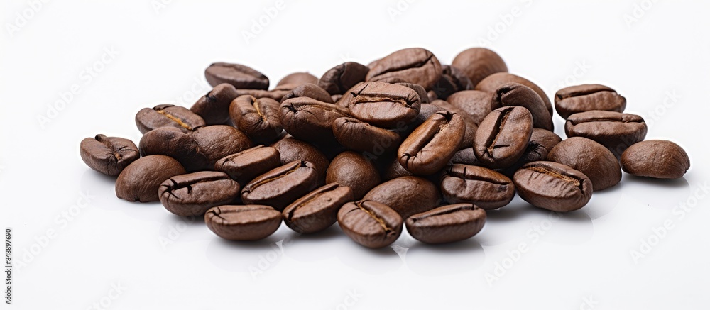 Close up view of coffee beans on a white background with copy space image Close up view of coffee beans on a white background with copy space image