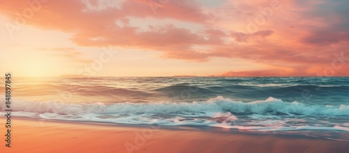 Fototapeta Naklejka Na Ścianę i Meble -  Beach sunset landscape with a captivating sea view and copy space image