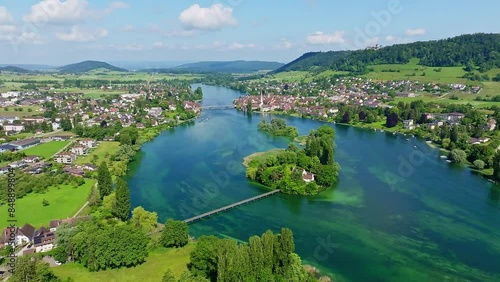 Luftbild von der Inselgruppe Werd im westlichsten Teil vom Bodensee, Rheinsee, zwischen Eschenz und Stein am Rhein