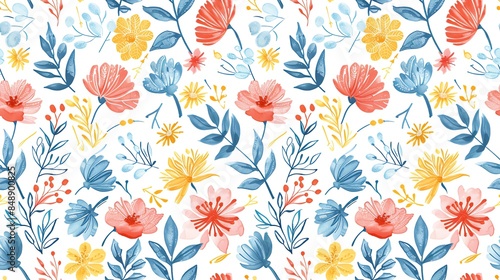 Seamless pastel pattern featuring hand-drawn flora in light pink, cream, and brown shades