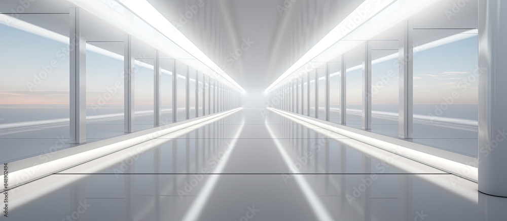 Obraz premium Contemporary design showcasing an interior with a long corridor in a picture with empty space for text or other elements known as a copy space image