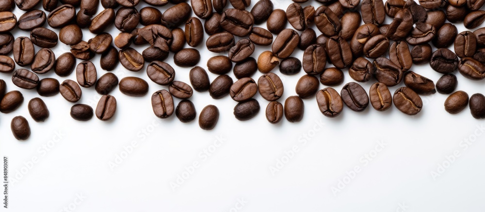 Naklejka premium Roasted coffee beans on a blank backdrop with copy space image