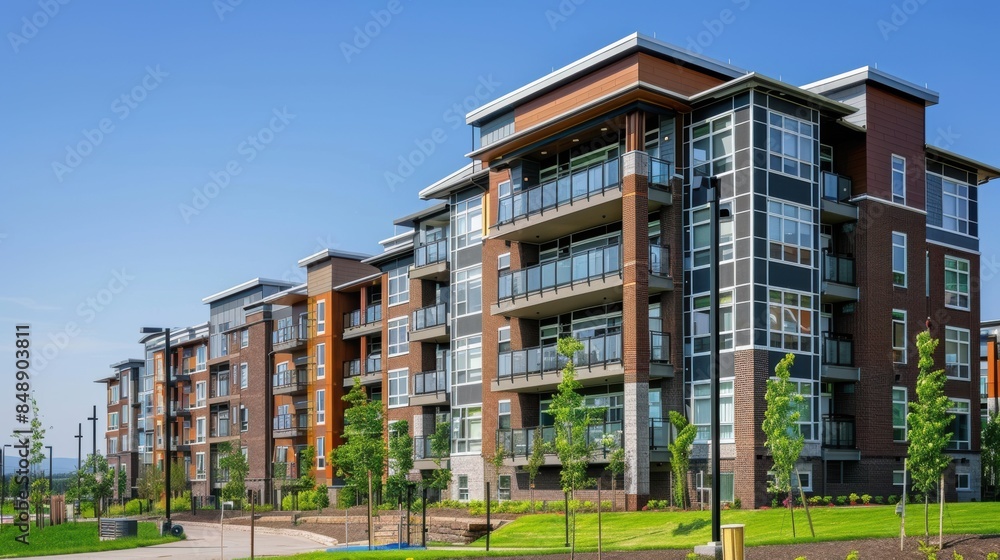 Modern brown apartment buildings in a housing development area Modern brown apartment buildings in a housing development area