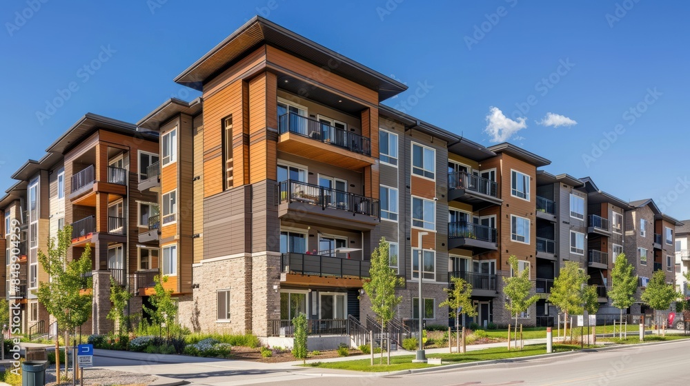 Modern brown apartment buildings in a housing development area Modern brown apartment buildings in a housing development area