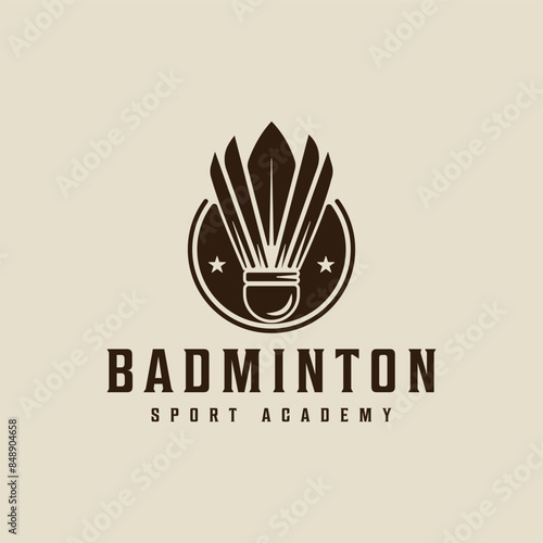 shuttlecock of badminton emblem logo vintage vector illustration template icon graphic design. sport sign and symbol for club or academy or tournament with badge retro style concept