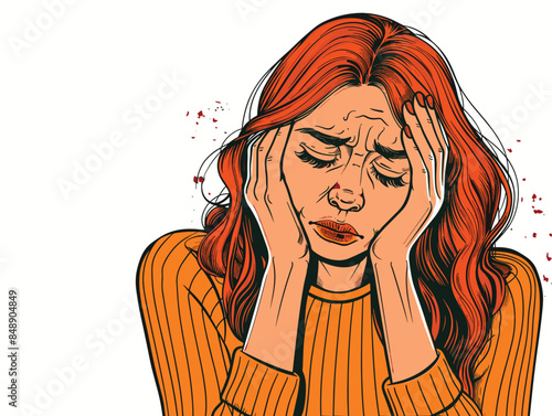 white background, Woman crying exhausted pop art vector image, very simple and isolate in the style of animated illustrations, white background