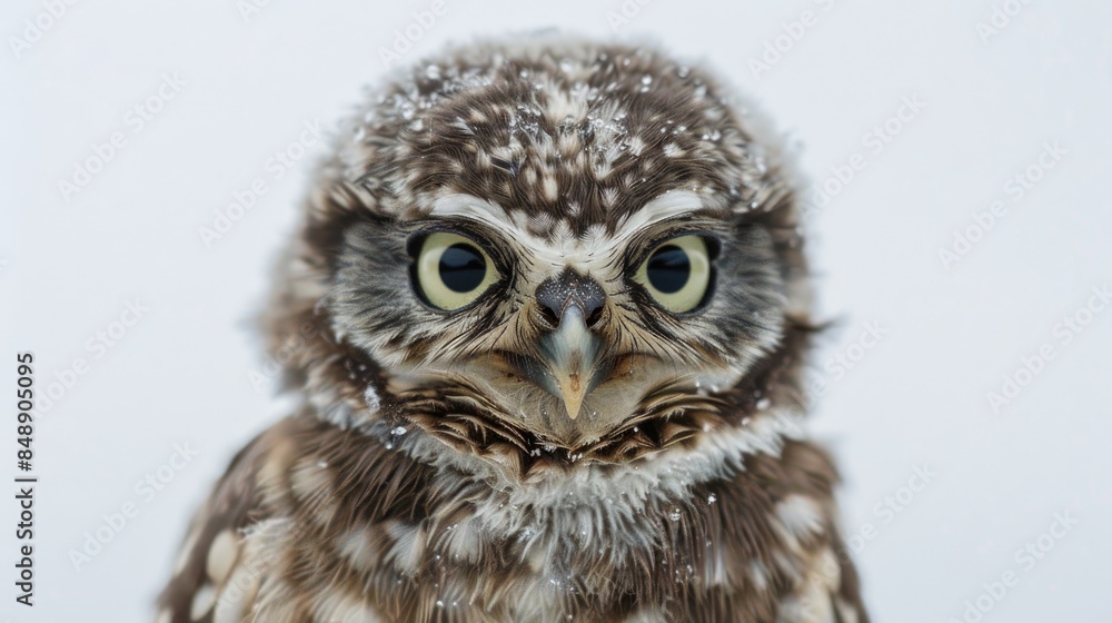 Obraz premium Baby Little Owl 4 weeks old close up against white background