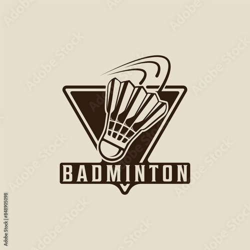 shuttlecock of badminton emblem logo vintage vector illustration template icon graphic design. sport sign and symbol for club or academy or tournament with badge retro style concept