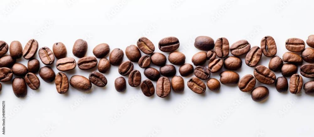 Coffee beans against a white backdrop with copy space image Coffee beans against a white backdrop with copy space image