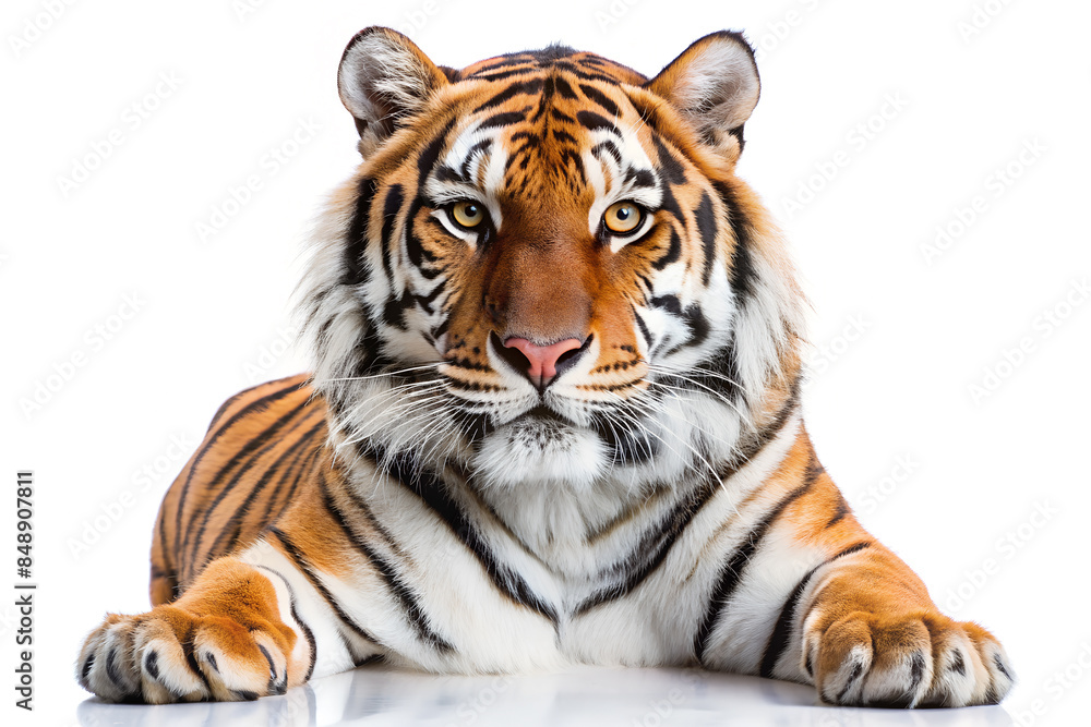 Ussuri tiger in the natural environment. Endangered species. Isolated on white background Ussuri tiger in the natural environment. Endangered species. Isolated on white background