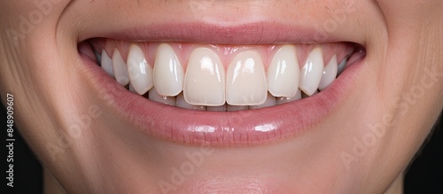 Obraz na płótnie Create a new smile using E Max crown and veneers showcased on a plaster model with a backdrop for this copy space image