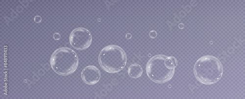 Realistic soap bubbles.Flying bubbles on a transparent background.	