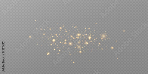 Vector sparkles on a transparent background. Christmas light effect. Sparkling magical dust particles.The dust sparks and golden stars shine with special light.