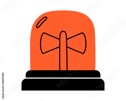 Hand drawn cute cartoon illustration of emergency warning light. Danger alarm siren. Flat vector problem caution signal in doodle style. Ambulance lamp icon. Urgency alert flasher. Isolated.