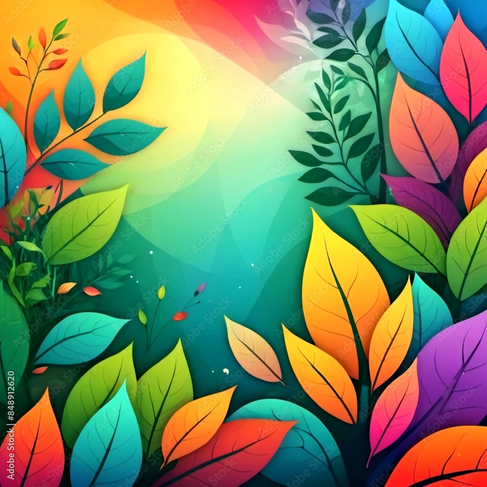 vibrant and colorful scene with a multitude of leaves in various shapes and sizes. vibrant and colorful scene with a multitude of leaves in various shapes and sizes.