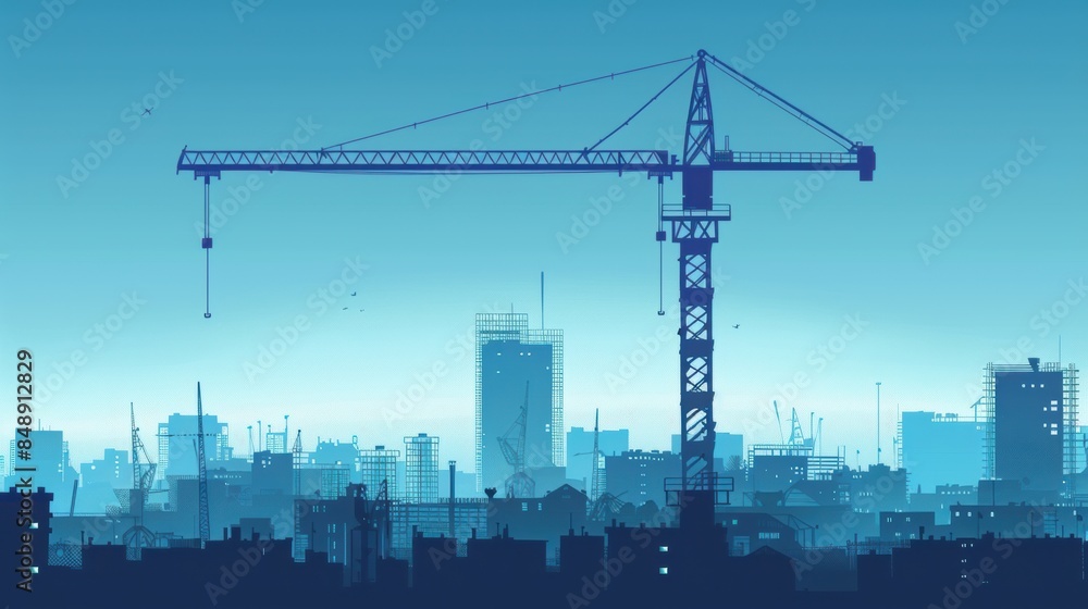 Silhouette vector of Constructionc city landscape site with a tower crane Silhouette vector of Constructionc city landscape site with a tower crane