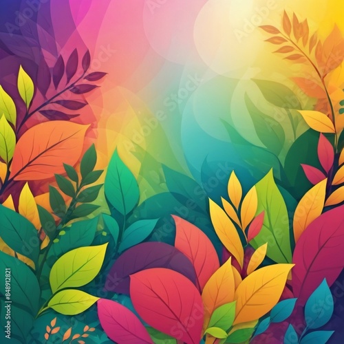vibrant and colorful scene with a multitude of leaves in various shapes and sizes.
