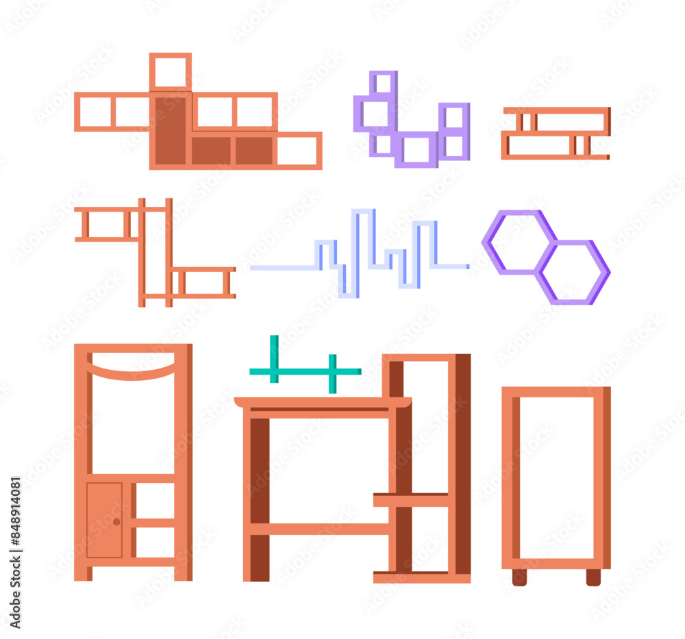 Vector Set of Minimalist Wallshelf Illustrations for Interior Design Projects Vector Set of Minimalist Wallshelf Illustrations for Interior Design Projects