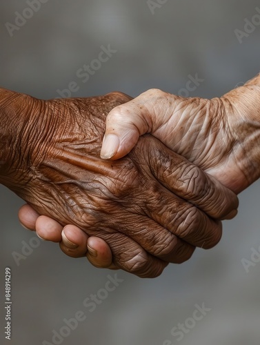 Caregiver providing tender support to an elderly person © Fokasu Art