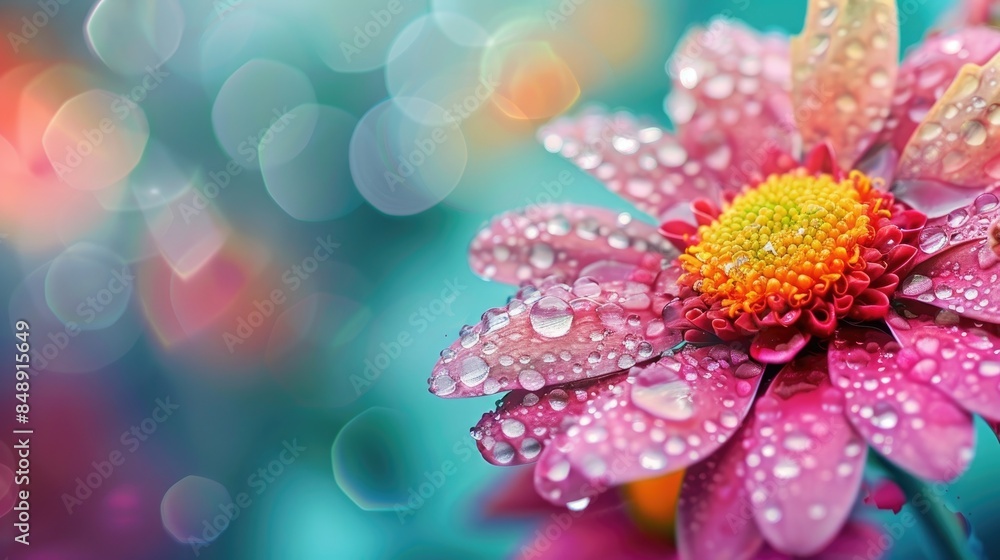 Macro view of a lovely flower with water droplets on a blurred background Macro view of a lovely flower with water droplets on a blurred background