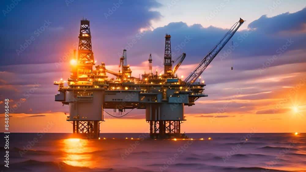 Offshore Oil Rig At Sunset Generative AI Offshore Oil Rig At Sunset Generative AI
