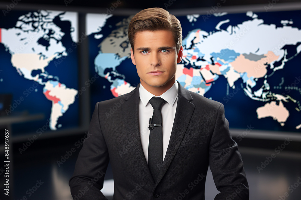 Professional reporter journalist in front of camera making breaking news reportage Generative AI picture Professional reporter journalist in front of camera making breaking news reportage Generative AI picture