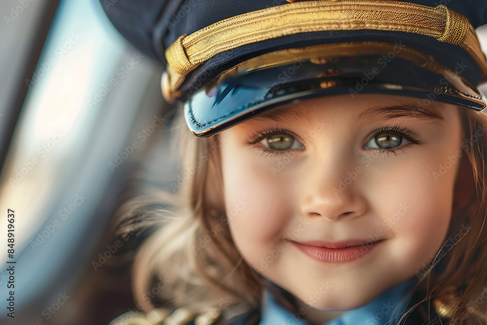 Created with generative AI technology picture of charming child professional pilot in hat outdoors Created with generative AI technology picture of charming child professional pilot in hat outdoors