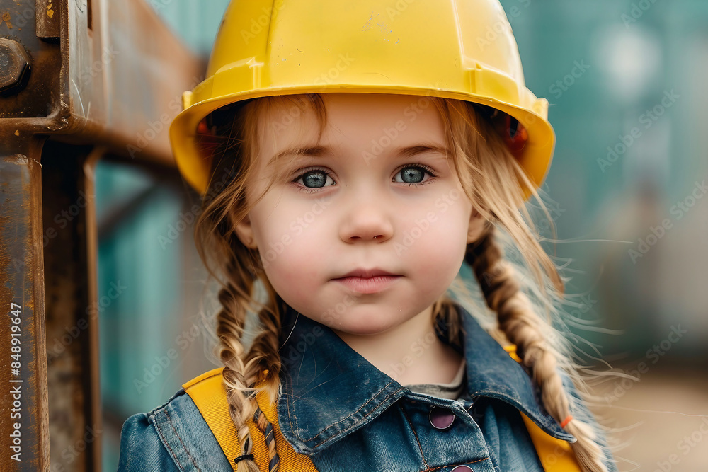Created with generative AI picture of adorable nice small child worker costume like an adult Created with generative AI picture of adorable nice small child worker costume like an adult