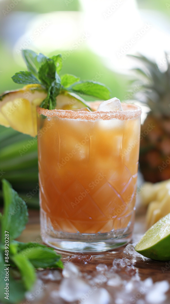 Mai Tai cocktail in glass, refreshing alcohol drink Mai Tai cocktail in glass, refreshing alcohol drink