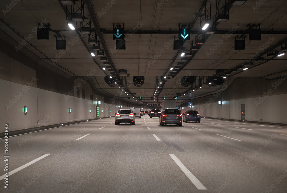 Traffic on highway in tunnel , Germany Traffic on highway in tunnel , Germany