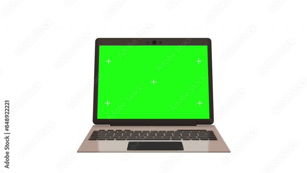 Laptop with green screen on white background Laptop with green screen on white background