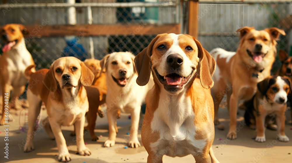Beagle leading pack at shelter Beagle leading pack at shelter