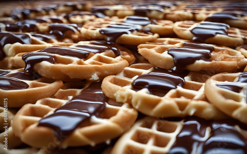 Belgian liege waffles, pearled sugar, melted chocolate photo
