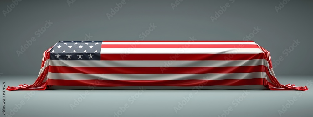 Draped American Flag Covering Casket in Solemn Memorial Ceremony Draped American Flag Covering Casket in Solemn Memorial Ceremony