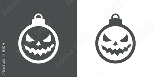 Tiempo de Navidad. Logo con silueta de bola de navidad con cara de calabaza de Halloween
