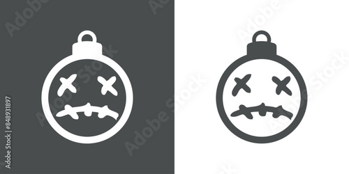 Tiempo de Navidad. Logo con silueta de bola de navidad con cara de zombi para Halloween