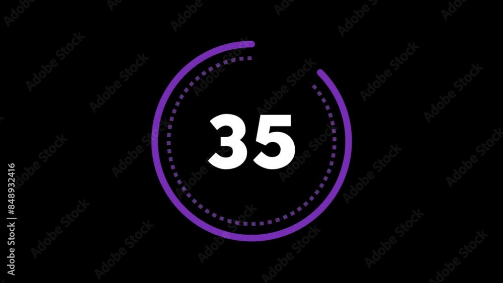 40 seconds dashed (dotted) circle countdown. Deep Purple on Black background. Big circle with inner dashed (dotted) line countdown timer. Stylish simple design. 4K Motion Graphics. Element. 40 seconds dashed (dotted) circle countdown. Deep Purple on Black background. Big circle with inner dashed (dotted) line countdown timer. Stylish simple design. 4K Motion Graphics. Element.