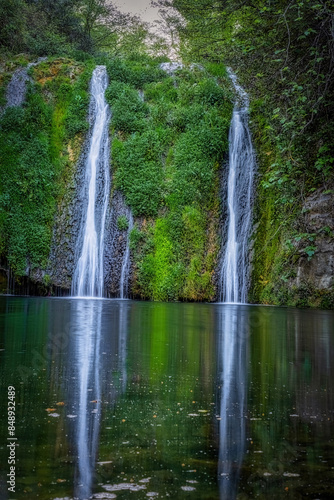Beautiful waterfall in Spain in Catalonia, near the small village Les Planes de Hostoles