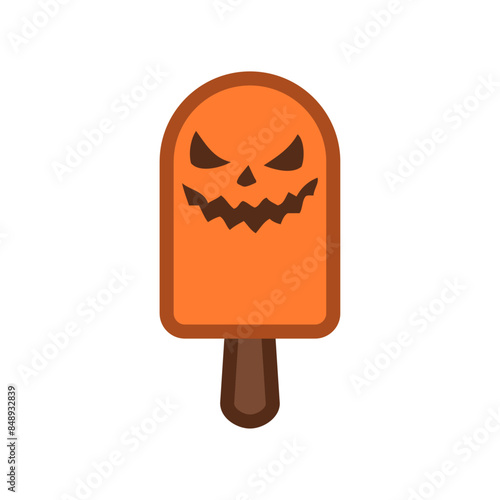 Logo ice cream. Helado de paleta con cara de calabaza de Halloween