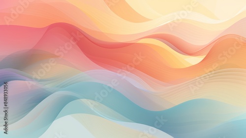 Abstract colorful wave pattern design. Flowing curves in shades of blue, pink, and orange. Modern digital art for background, wallpaper, or graphic design template with a smooth gradient. AIG35.