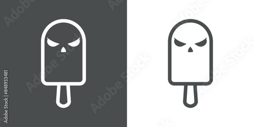 Logo ice cream. Helado de paleta con líneas con cara de calavera enojada para Halloween